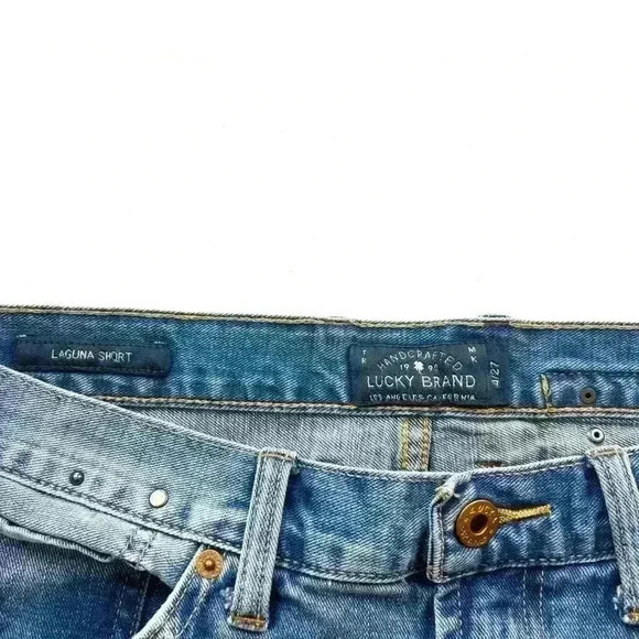 Lucky Brand Retro Faded Patchwork Whisker Frayed Denim Jean Shorts Size 4/27 - Picture 11 of 14
